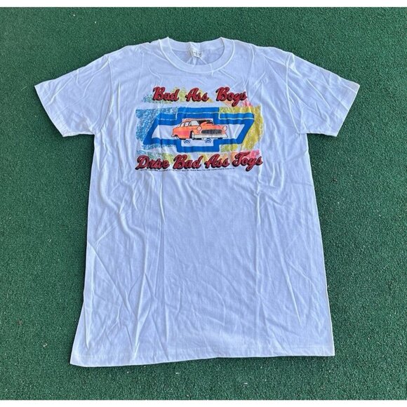 VTG 90s Chevy White Tshirt Bad Ass Boys Drive Bad Ass Toys Mens L - Picture 2 of 8
